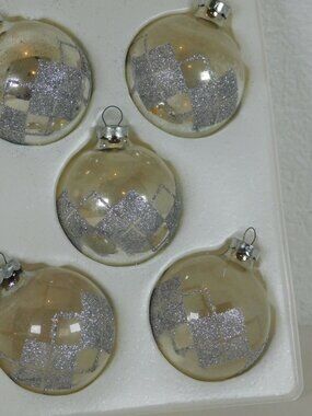Pyramid Rauch Silver Glitter Christmas Ornaments Lot of 5 Vintage Made USA Box